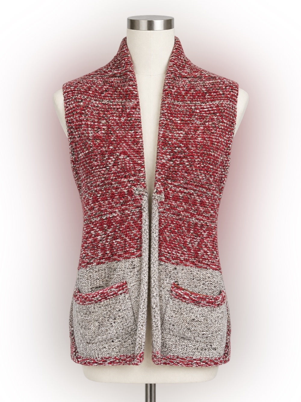 Aritzia Wilfred Free Nord Chunky Knit Cardigan Sweater Vest Red Gray Size XS